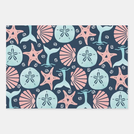 Beach Seashells Sand Dollar Starfish Whale Geschenkpapier Set (Vorderseite)