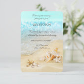 Beach Seashells Sand Empfang Einladung (Stehend Vorderseite)