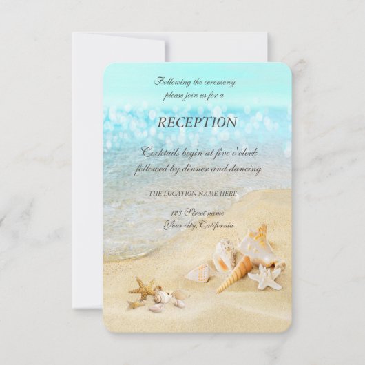 Beach Seashells Sand Empfang Einladung (Vorderseite)