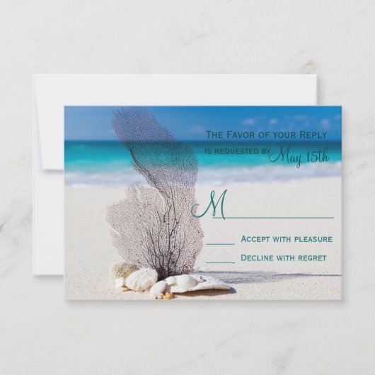 Beach Seashells Sand Hochzeit in Urlaubsort UAWG RSVP Karte (Vorderseite)