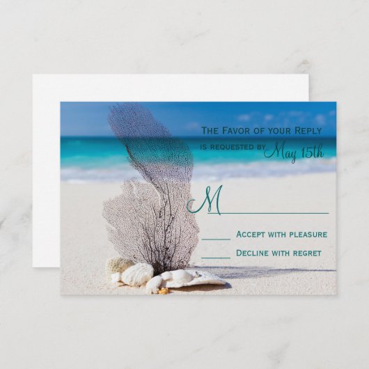 Beach Seashells Sand Hochzeit in Urlaubsort UAWG RSVP Karte (Vorne/Hinten)