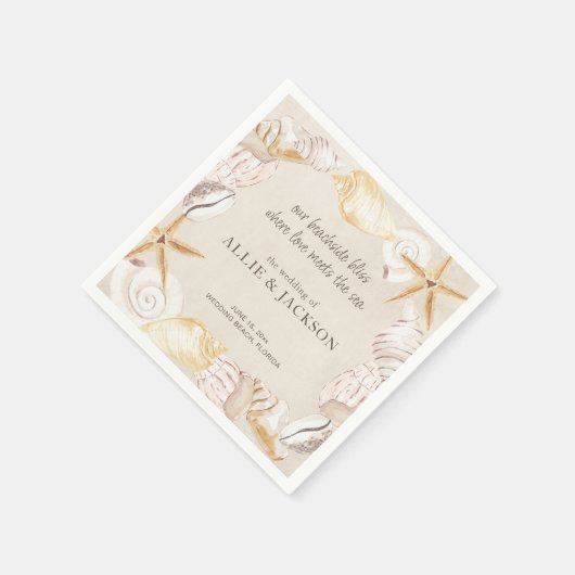 Beach Seashells Sand Liebe Sea Wedding Serviette (Ecke)