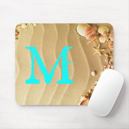Beach Seashells Sand Monogram Initial Mouse Pad Mousepad (Mit Mouse)