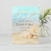 Beach Seashells Sand Save the Date (Stehend Vorderseite)