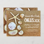 Beach Seashells Sand Save the Date Postkarten (Vorne/Hinten)