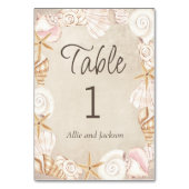 Beach Seashells Sand Seaside Reception Tischnummer (Rückseite)