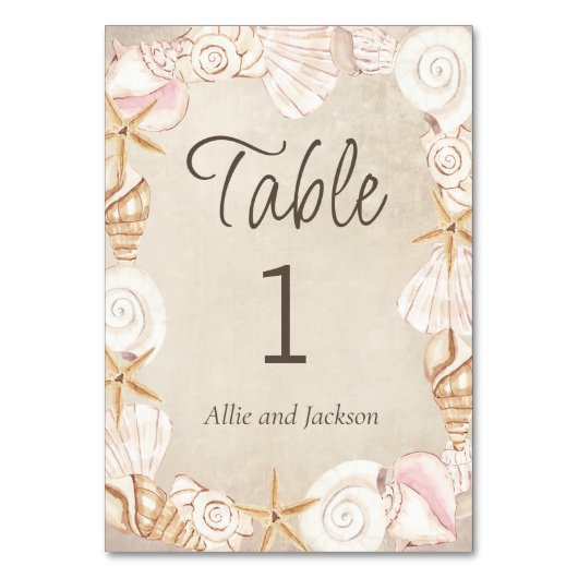 Beach Seashells Sand Seaside Reception Tischnummer (Rückseite)