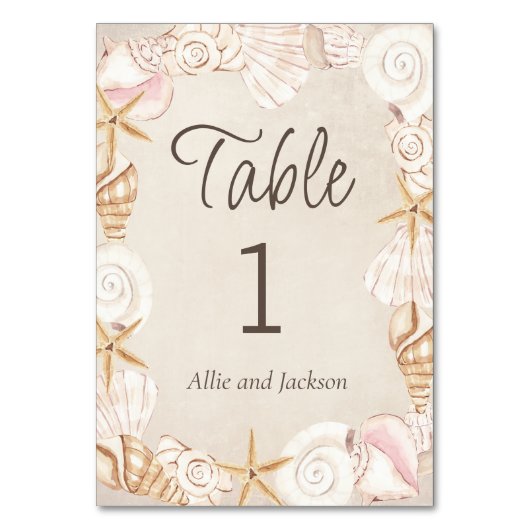 Beach Seashells Sand Seaside Reception Tischnummer (Vorderseite)