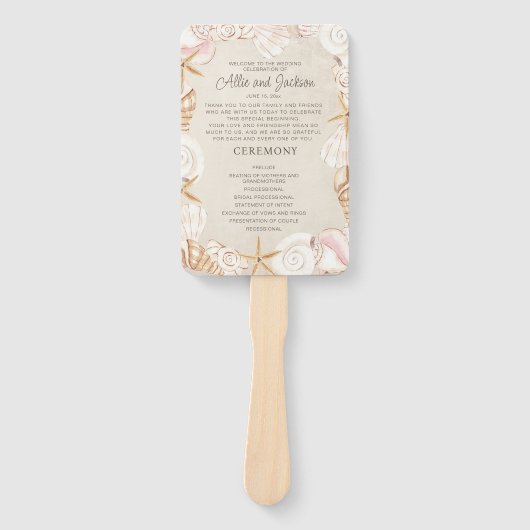 Beach Seashells Sand Wedding Program Brautparty Fächer (Vorderseite)