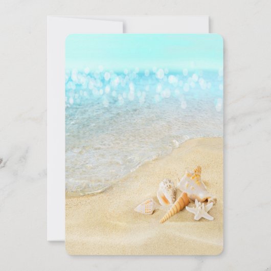 Beach Seashells Sand Wedding RSVP Einladung (Rückseite)
