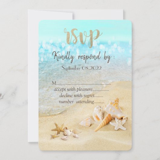 Beach Seashells Sand Wedding RSVP Einladung (Vorderseite)