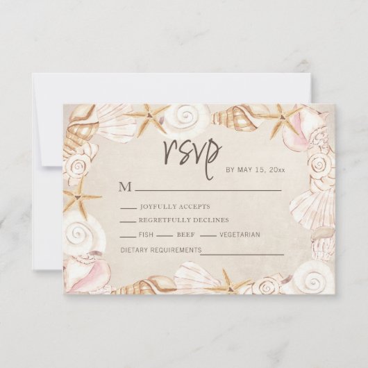 Beach Seashells Sand Wedding RSVP Karte (Vorderseite)