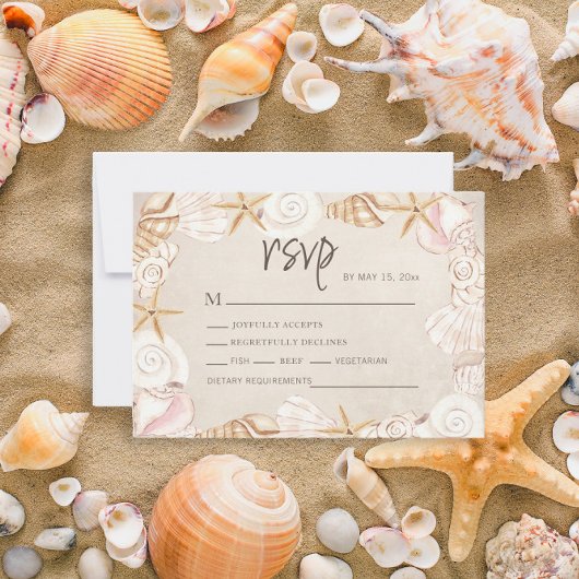 Beach Seashells Sand Wedding RSVP Karte