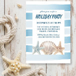 Beach Seashells Schöne Streifen Feier Party Einladung<br><div class="desc">Nautical Holiday Einladung mit handgemalten,  Aquarelltaschen mit Pinselstrich,  rustikalen blauen und weißen Streifen. Party-Details sind in marineblau und leicht personalisiert. Die Rückseite ist ein klassisches Marineblau.</div>