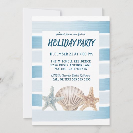 Beach Seashells Schöne Streifen Feier Party Einladung (Vorderseite)