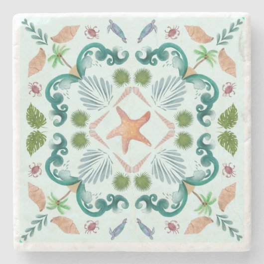 Beach Seashells Sea Life Steinuntersetzer (Vorderseite)