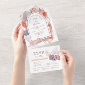 Beach Seashells Wasserfarben Coastal Chic Hochzeit All In One Einladung (Abreißen)