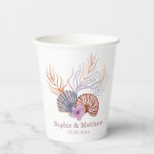 Beach Seashells Wasserfarben Coastal Chic Hochzeit Pappbecher (Vorderseite)