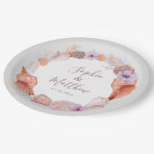 Beach Seashells Wasserfarben Coastal Chic Hochzeit Pappteller (Schrägansicht)
