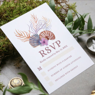 Beach Seashells Wasserfarben Coastal Chic Hochzeit RSVP Karte
