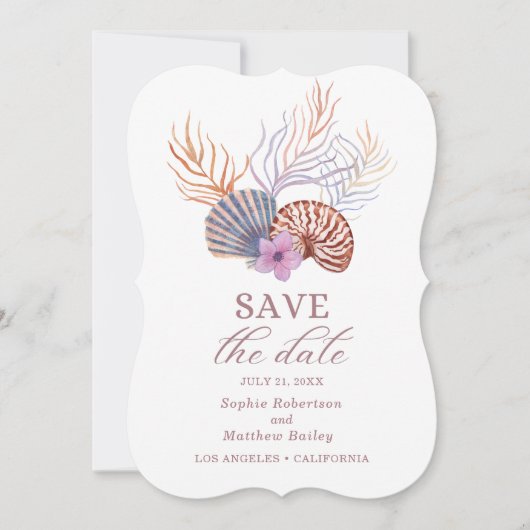 Beach Seashells Wasserfarben Coastal Chic Hochzeit Save The Date (Vorderseite)