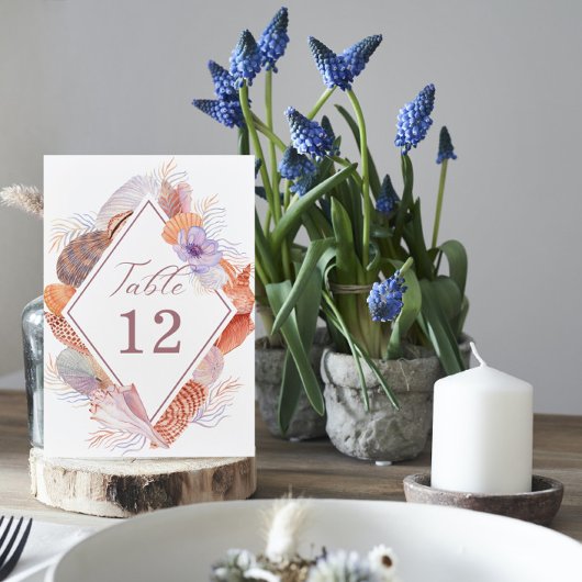 Beach Seashells Wasserfarben Coastal Chic Hochzeit Tischnummer