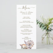 Beach Seashells | Wasserfarbene Schönwetter Menükarte (Stehend Vorderseite)