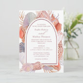 Beach Seashells Watercolor Coastal Chic Hochzeit i Einladung (Stehend Vorderseite)