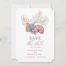 Beach Seashells Watercolor Coastal Chic Wedding Sa Save The Date