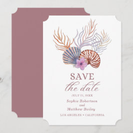 Beach Seashells Watercolor Coastal Chic Wedding Sa Save The Date