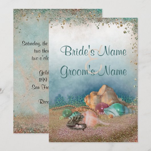 Beach Seashells Wedding Einladung (Vorne/Hinten)