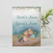 Beach Seashells Wedding Einladung (Stehend Vorderseite)