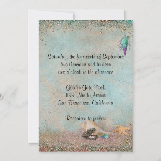 Beach Seashells Wedding Einladung (Rückseite)