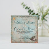 Beach Seashells Wedding Einladung (Stehend Vorderseite)