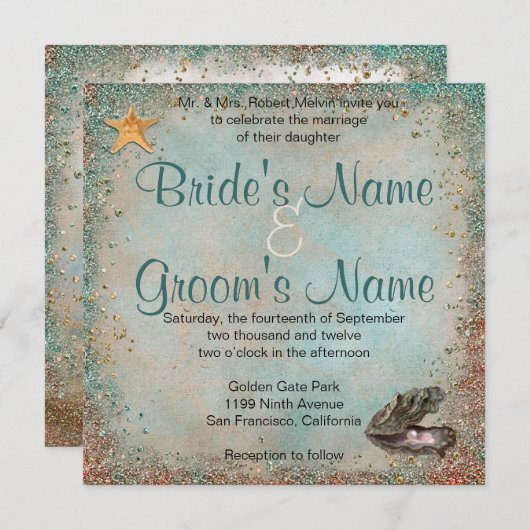 Beach Seashells Wedding Einladung (Vorne/Hinten)