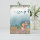 Beach Seashells Wedding RSVP Karte (Stehend Vorderseite)