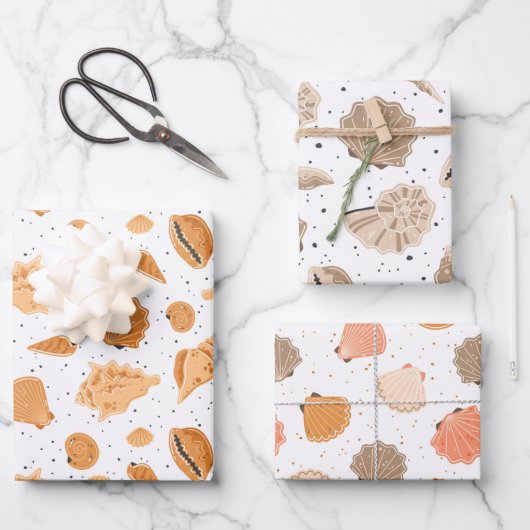 Beach Seashells Wrapping Paper Set 3 Geschenkpapier Set (Vorderseite)