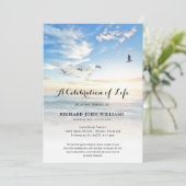 Beach Seaside Ocean Celebration of Life Funeral bl Einladung (Stehend Vorderseite)