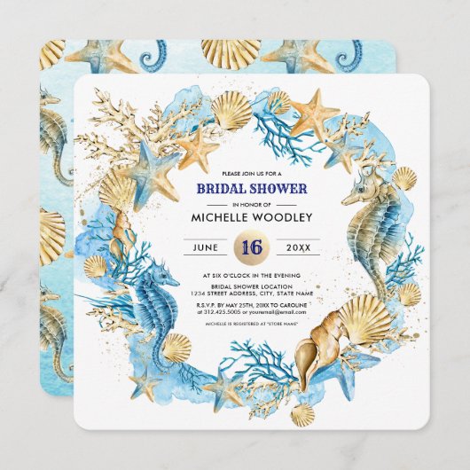 Beach | Seaside Seashells Brautparty Einladung (Vorne/Hinten)