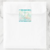Beach Seepferd Aqua Wedding Save the Date Quadratischer Aufkleber (Tasche)