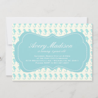 Beach Shabby Chic Seepferd Einladung Party blau