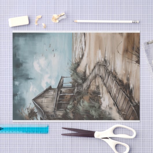 Beach Shack rustikale Küstenmalerei Dekoupage Seidenpapier (Handwerk)