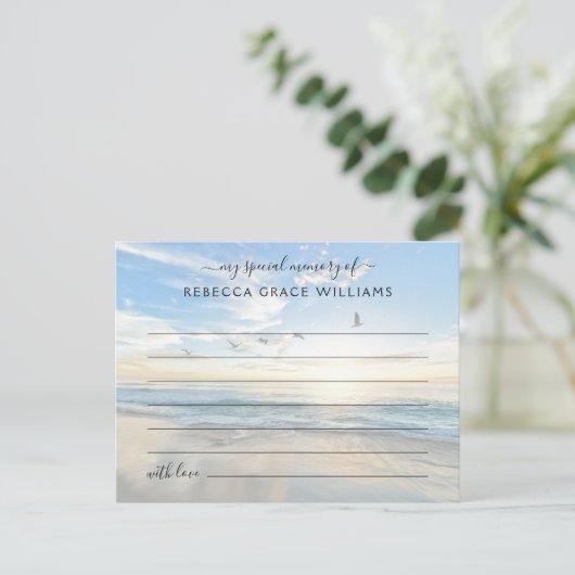 Beach Share A Memory Foto Beerdigung Postkarte (Stehend Vorderseite)