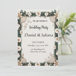 Beach Shell & Floral Frame Engagement Invitation Einladung