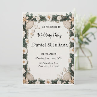 Beach Shell & Floral Frame Engagement Invitation Einladung