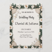 Beach Shell & Floral Frame Engagement Invitation Einladung (Vorderseite)