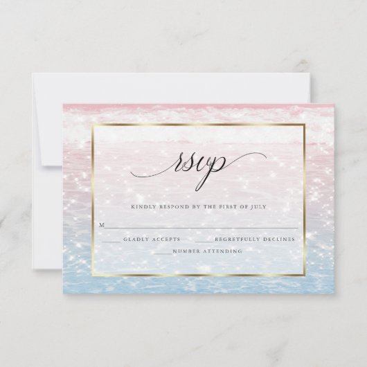 Beach Shimmer Pink Ocean Waters RSVP Karte (Vorderseite)