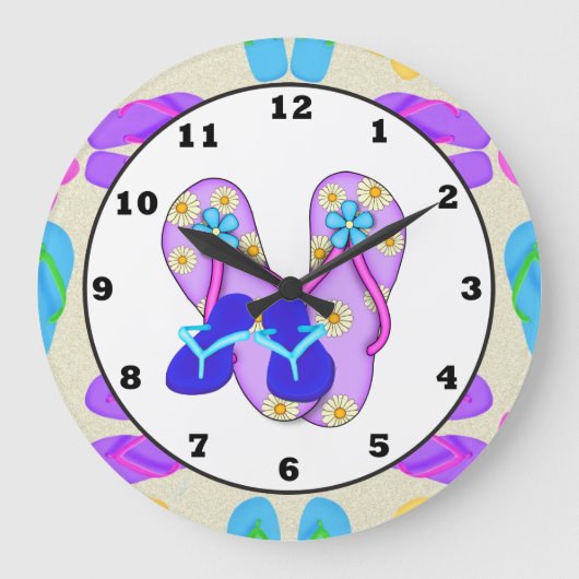 Beach Shoes Tropical Wall Clock Große Wanduhr (Vorderseite)