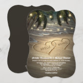 Beach Shore Herz in den Sand Hochzeitseinladungen Einladung (Vorne/Hinten)
