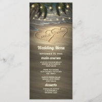 Beach Shore Herz in den Sand Wedding Menu Cards